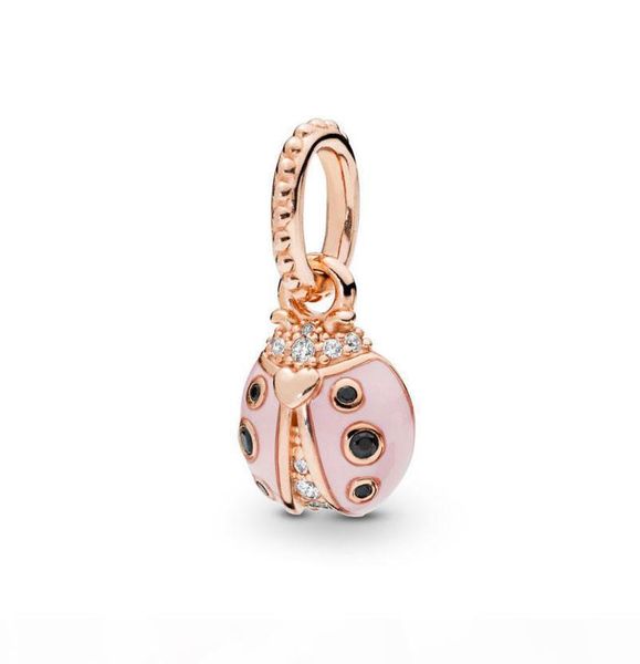 

2019 spring 925 sterling silver rose lucky pink ladybird pendant charm bead for european pandora jewelry charm bracelets, Black