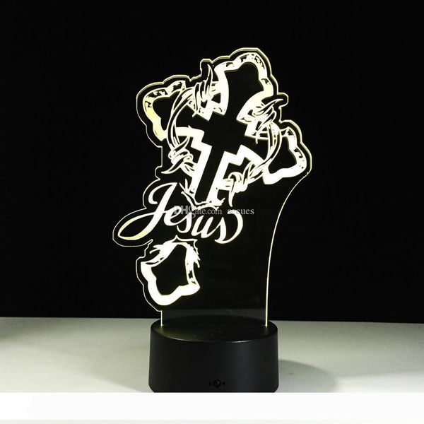 

2017 jesus cross 3d optical lamp night light night light battery dc 5v colorful 3d lamp