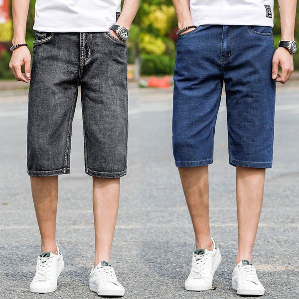 

2020 summer men's denim shorts fashion stretch straight business capri and shorts and jeans pants youth men's jeans fashion, Blue