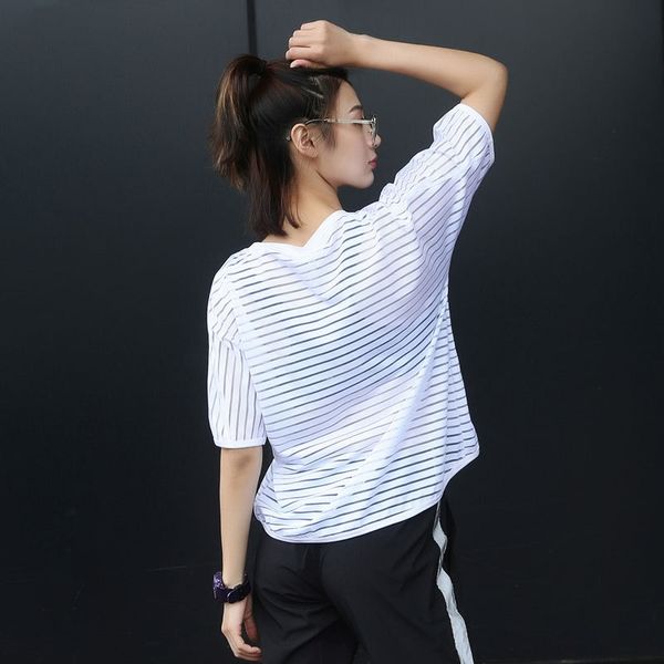 

women's large size sports mesh stitching fat mm yoga fitness short sleeve quick-drying clothes t-shirt t-shirt half sleeve, Black