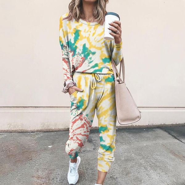 

cysincos tracksuit women clothes two piece set pants and tie dye print ropa mujer summer 2020 femme 2 pieces sweat suits, Gray