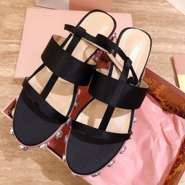 

2020 women sandals buckle strap women shoes high heels silk sandals genuine leather summer rhinestones shoes woman, Black