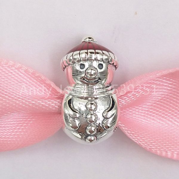 Andy Jewel authentische 925 Sterling Silber Perlen Schneemann und Weihnachtsmütze Charm Charms passend für europäische Pandora-Schmuckarmbänder Halskette 798478C01