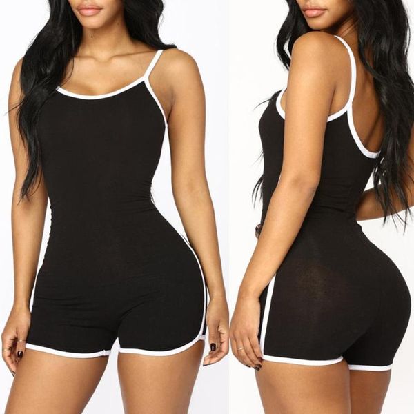 

women solid color low-cut neck sleeveless spaghetti straps cotton bodysuit, Black;white