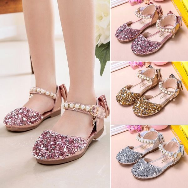 

girls' princess 2020 new and crystal sandals soft bottom sandals korean crystal girls' bean shoes children's leather shoes, Black;red