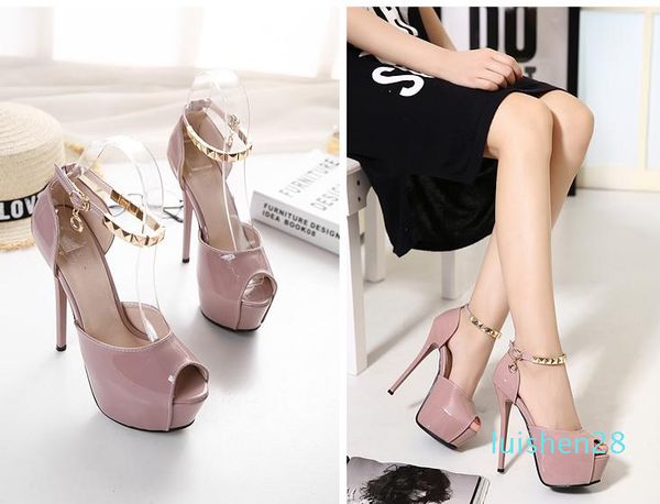 

fashion red bottom nude heels patent pu leather ankle strap shoes womens wedding shoes size 34 to 39 l28, Black