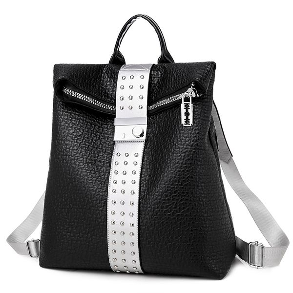 

designer women pu leather rivet backpack female casual shoulders bag teenager school bag fashion women's bags 0p15