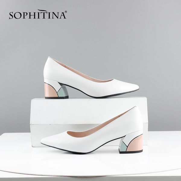 

sophitina design square heel pumps genuine leather pointed toe pumps comfortable handmade shallow women shoes c565 t200730, Black