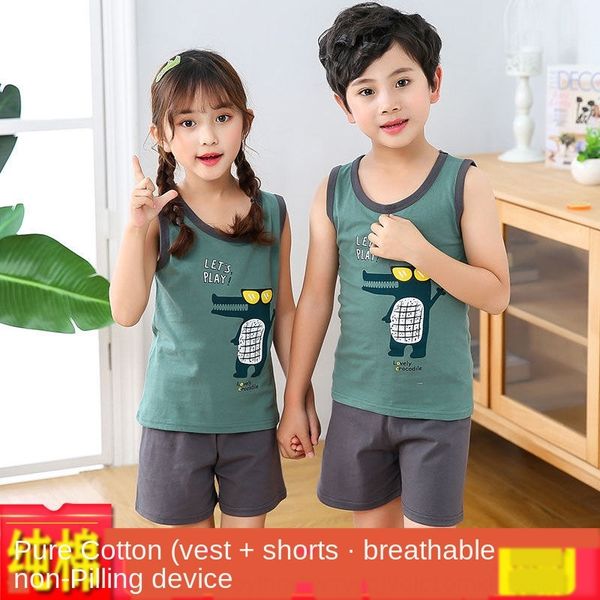 

fgzfc children' vest clothing shorts clothing vest suit cotton baby sleeveless shorts boys' cotton base girls' pajamas baby, White;black