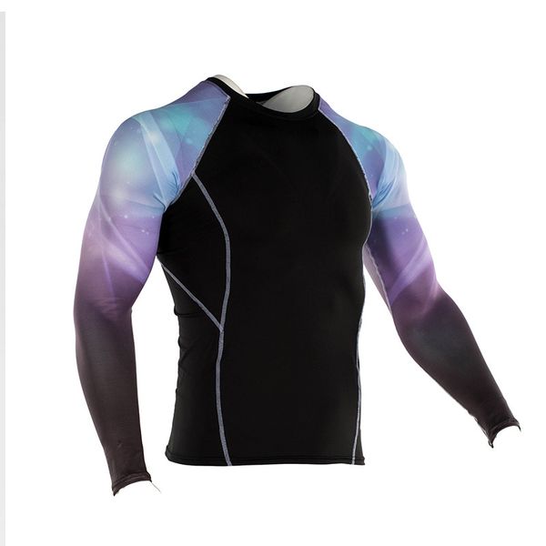 

outdoor sports long sleeve quick-dry running fitness clothing men 3d dream starry sky printed fitness suit europe and america t, Black;blue