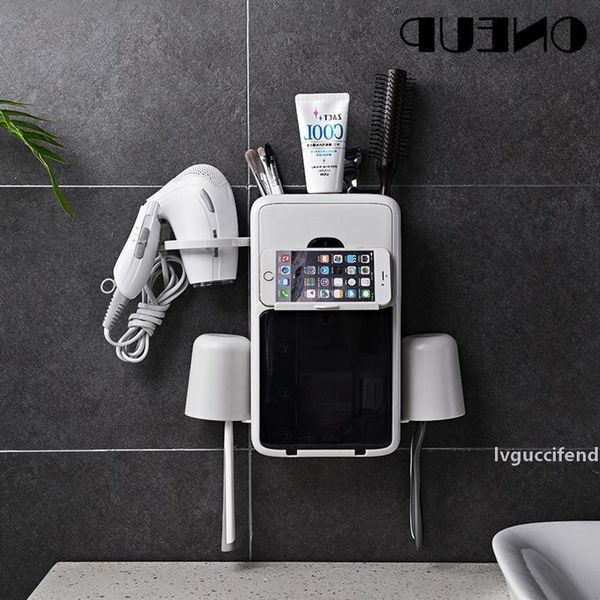 

oneup automatic toothpaste dispenser dust-proof toothbrush holder with cups no nail wall stand shelf bathroom organizer set t200507