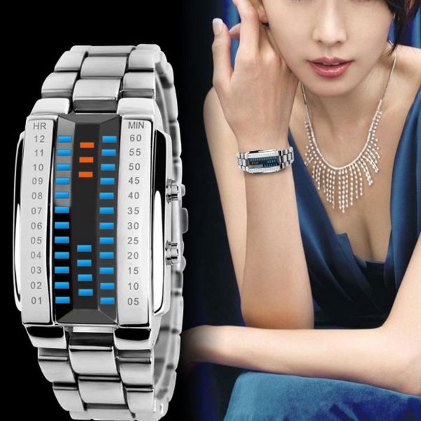 

watches couples led digital watch men women lovers sport fashion clock alloy strap reloj hombre, Slivery;brown