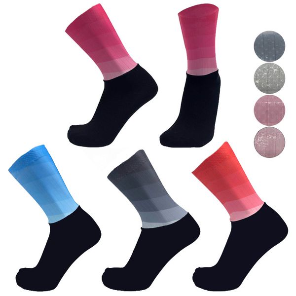 

kenn-high gradient medium tube breathable wear socks silicone non-slip cycling socks professional men and women sports, Black