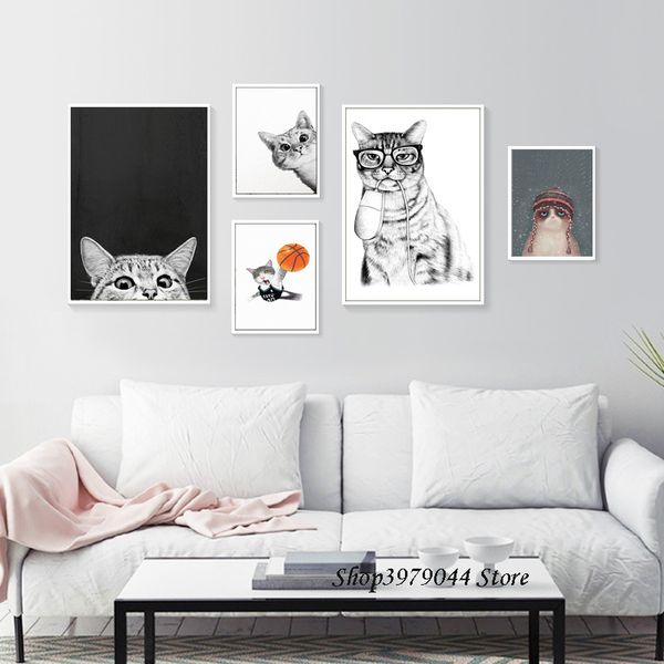

cute cartoon animal print cat poster nordic art canvas prints minimalist painting nursery image baby room decor quadri unframed