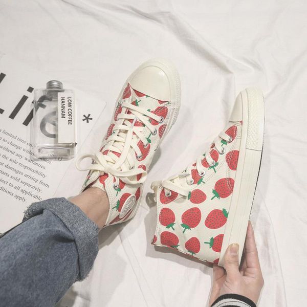 

strawberry network celebrity high bank canvas shoes male students korean version of the trend of couples 2019 new ins white shoes, Black