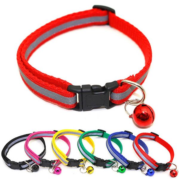 

reflective charm and bell cat collar safety elastic adjustable with soft velvet material 12 colors pet product small dog collar
