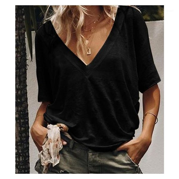 

pullover 3xl casual women solid v-neck summer tshirts woman short sleeve loose fashion tees women, White