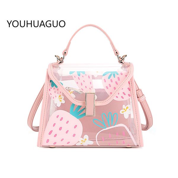 

new fashion clear jelly bags summer korean cute cartoon fruit floral prints transparent bag set crossbody bags for women 2020