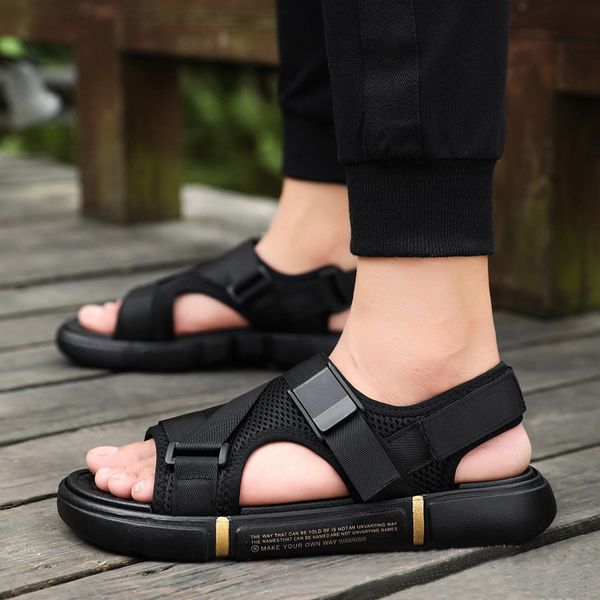 

men sandals anti-slip breathable open toe casual for summer beach outdoor a66, Black