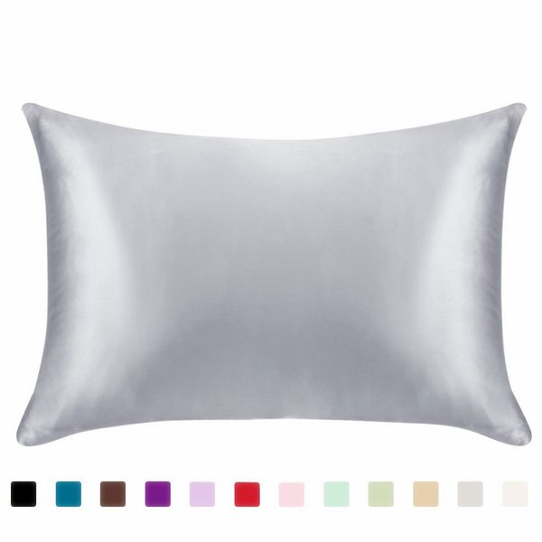 

satin solid color imitation silk single pillow case ice silk pillow case zipper one pair