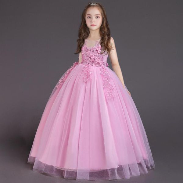 

new weddings party dress for girls lace beading elegant bridesmaid girl dresses princess long prom dress for first communion, Red;yellow