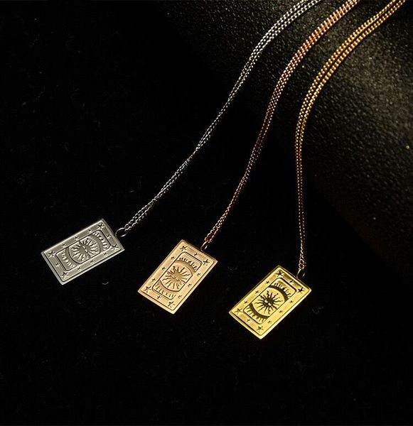 

titanium steel three layers of real gold plated collarbone square pendant necklace, Silver