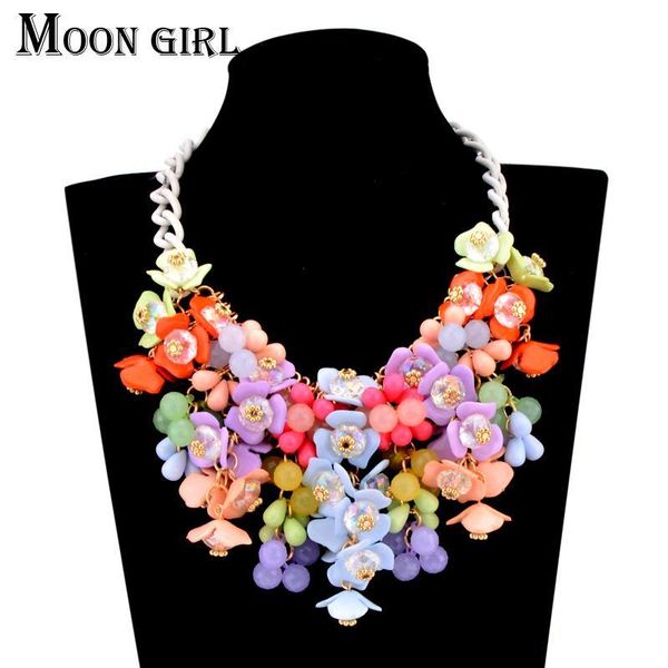 

wholesale- big statement necklace selling jewelry display 4 color acrylic beaded flower necklace for women accessories, Golden;silver
