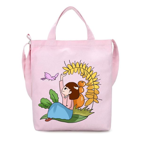 

fashion handbags women cartoon print zipper soft canvas book bags female cartoon messenger bags classic tote shoulder