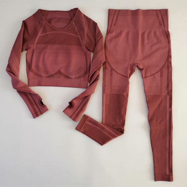 

new navel open back long-sleeved yoga suit seamless sports trousers and trousers running fitness suit, Black