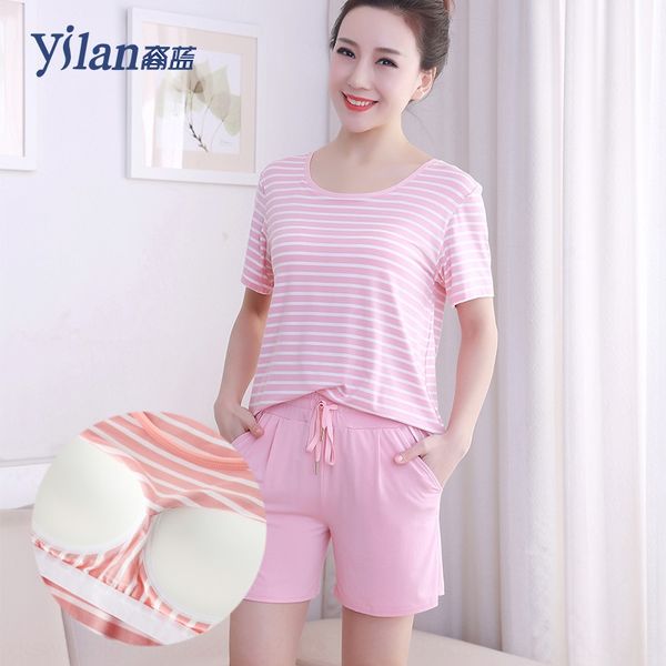 

пижамы женские и пижамы шорт большого размера с груди колодки с коротким рукавом костюм шортами двухсекционной домашней одежды женской осень, Blue;red