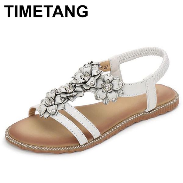

timetangclassic лета женщин sandalias отпуск квартиры сандалии цветок rhinestone вьетнамки праздник beachshoes женщины footweare485 y200620, Black