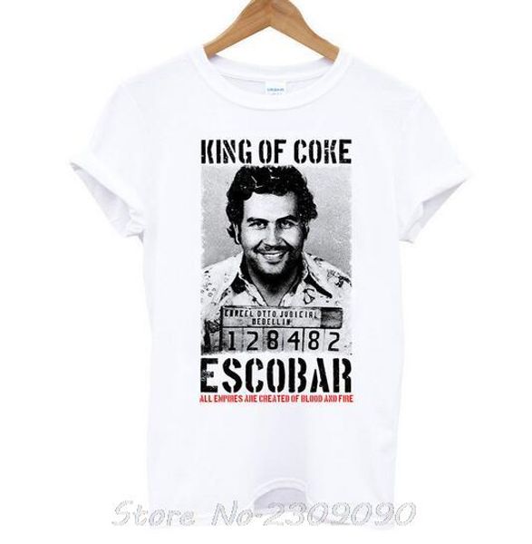 

king of coke pablo escobar narcos men's t shirt hip hop camisetas tee shirt joaquin guzman el chapo plus size, White;black