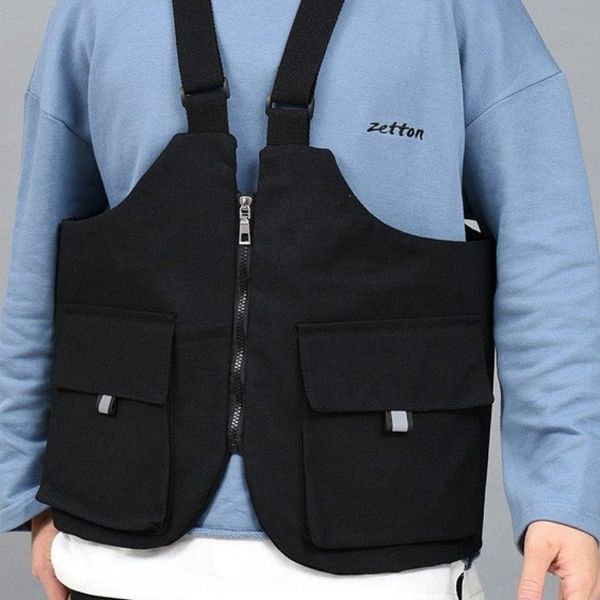 

ins fashion partner wu yifan same style satchel vest chest bag satchel strap functional tactics vest tooling multi-pocket, Black;white