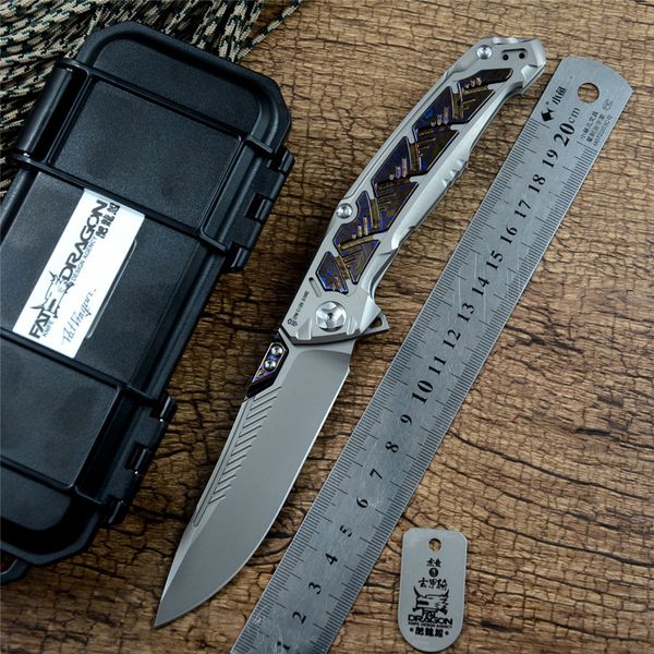 

Fat dragon Flipper folding knife S110V blade BLACK IRON CAVALRY Titanium handle with Timascus inlay outdoor hunting Survival knives EDC tool