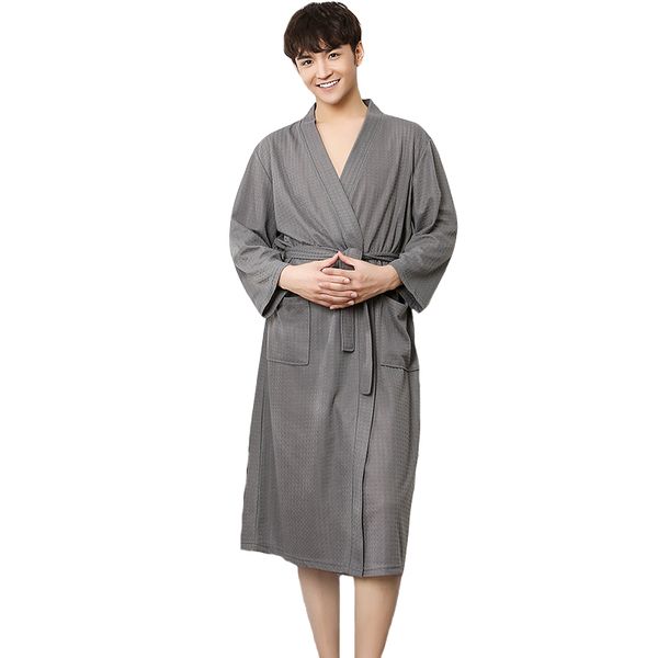 

summer new men cotton sleepwear long sleeve robe plus size 3xl kimono bathrobe solid color night dress gown casual nightwear, Black;brown