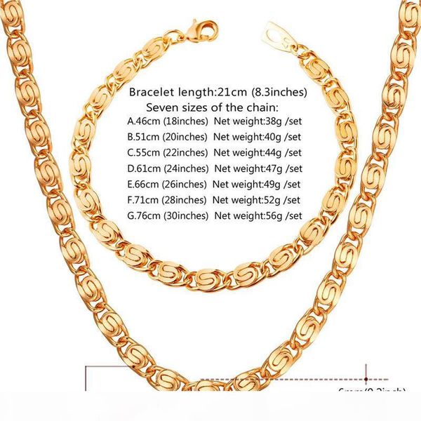 

6mm 21cm snail chain necklace bracelets sets gold platinum black rose gold plated fashion chains set men jewelry set perfect gifts nh2516, Silver