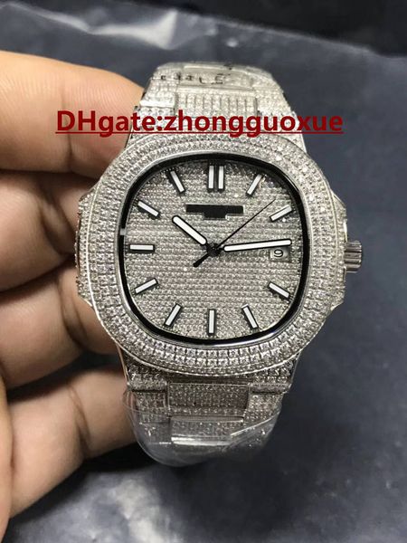 

popular full diamond brand men's watch automatic mechanical movement 40mm double sapphire mirror shiny diamond watch ing, Slivery;brown