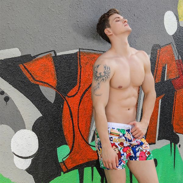 

summer men's fashion cartoon printed lace-up and casual three-point shorts pocket straight beach surfing shorts
