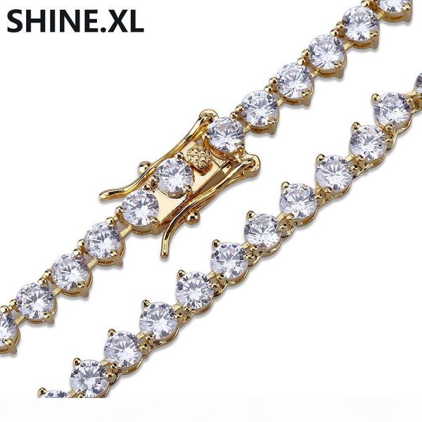 

18k позолоченный 1 ряд 4мм 6mm алмазные iced out chain macro pave cz hip hop tennis ожерелье, Silver