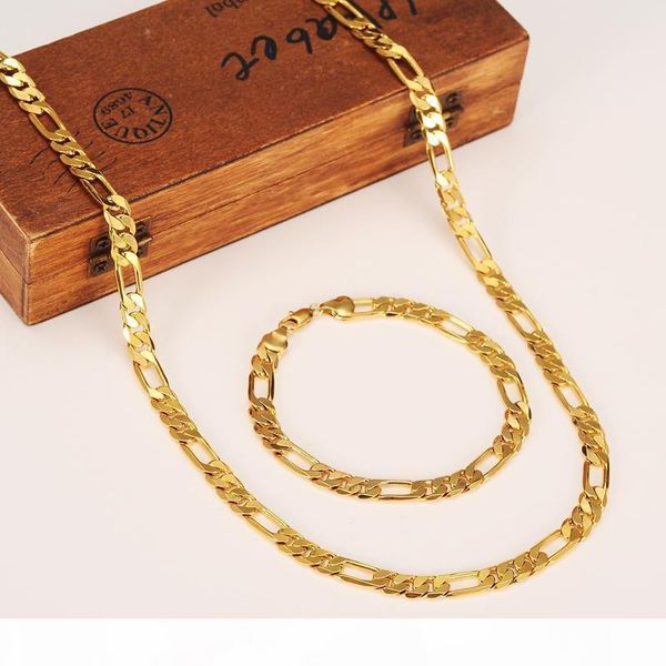

j wholesale classic figaro cuban link chain necklace bracelet sets 14k real solid gold filled copper fashion men women 's jewelry, Silver