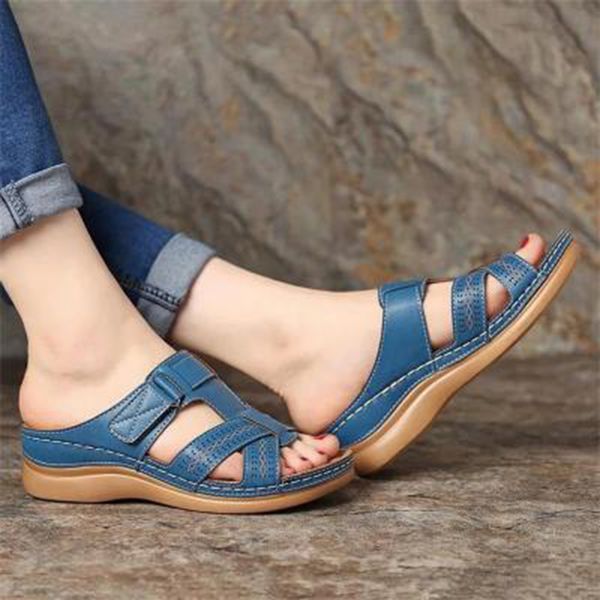 

2020 shoes woman summer sandals for women shoes comfy soft women sandals retro wedge low heels thick bottom ladies, Black