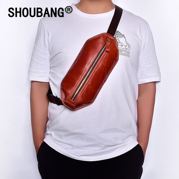 

new men's chest genuine leather shoulder large capacity chest bag first layer cowhide casual shoulder messenger bag 812-63, White
