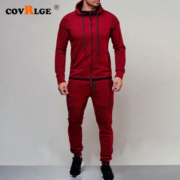

covrlge 2020 new solid men наборы повседневная лоскутная куртка мужчины 2pcs костюм спортивная одежда толстовки толстовка брюки костюм msx00, Gray