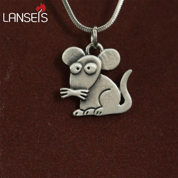 

1pcs wholesale cute cartoon mouse necklace pendants for women necklace animal jewelry simple summer necklaces gift for friend, Silver