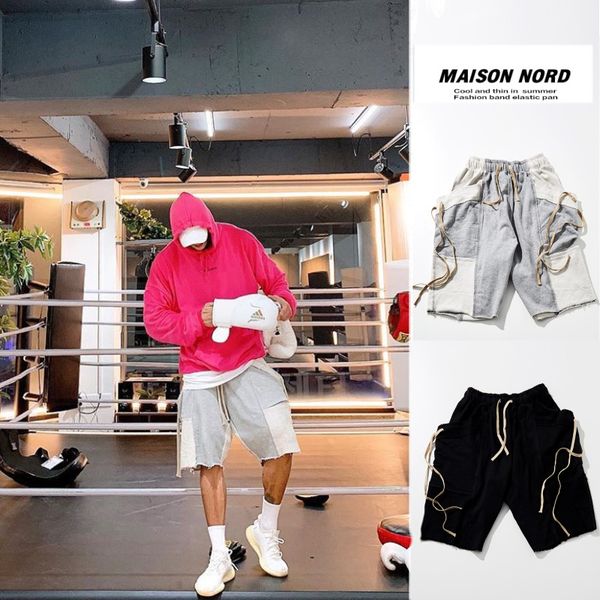 

men's shorts fashion casual men wide side-pockets patchwork design youth cotton breathable drawstring fitness pants, White;black
