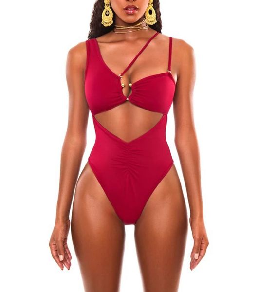 

high waist print asymmetrical one piece swimsuit 2020 women swimwear female bather hollow out bathing suit monokini