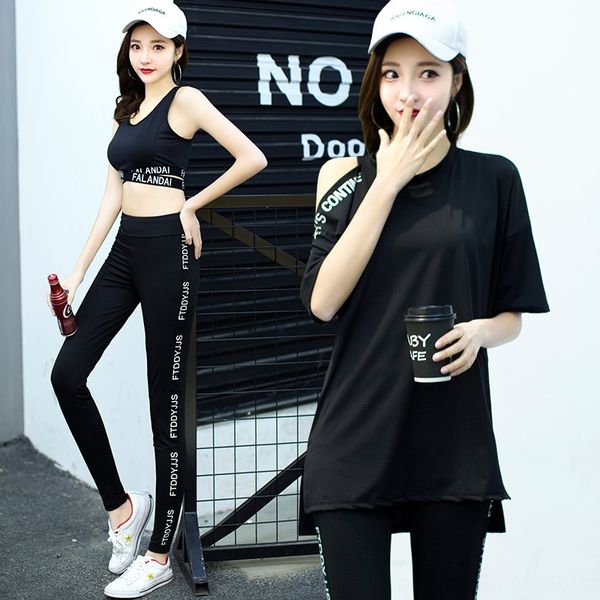 

q5o7p fitness quick-drying clothes women's t-shirt clothing clothing summer loose running yoga blouse short-sleeved sports t-shirt inte, Black