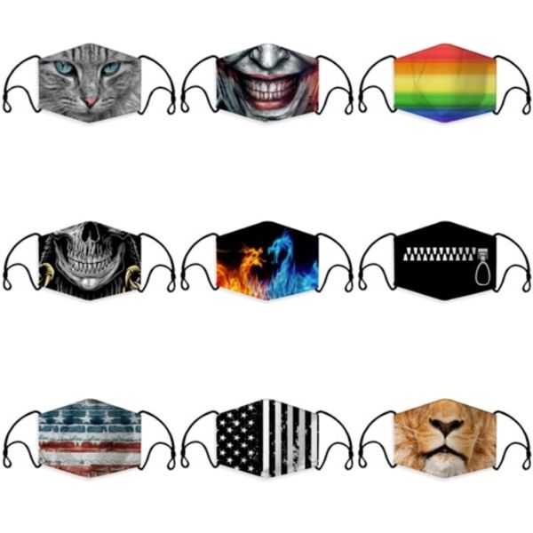 

1 9pcs washable dustproof mouth face mask anime cartoon kpop lucky bear women men cotton face mouth masks s black#281
