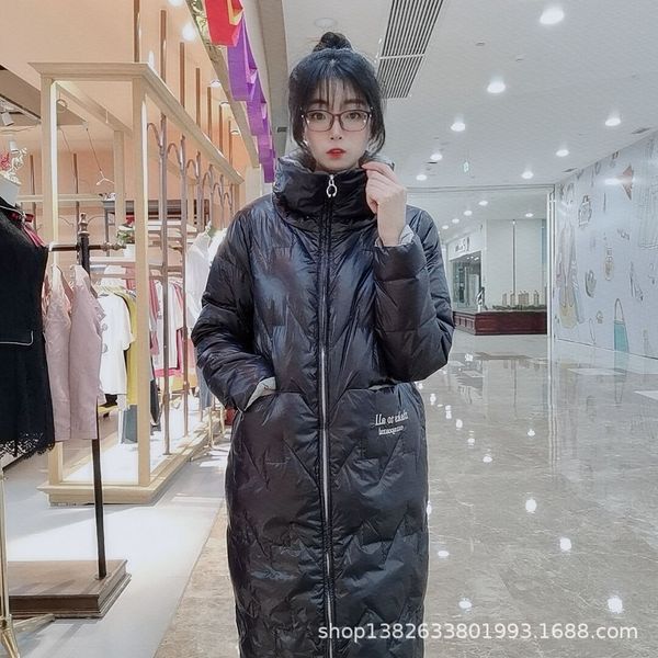 

sequoia 2020 new fashion warm down jacketembroidered jacket long fashion stand collar winter simple duck down jacket warm, Black