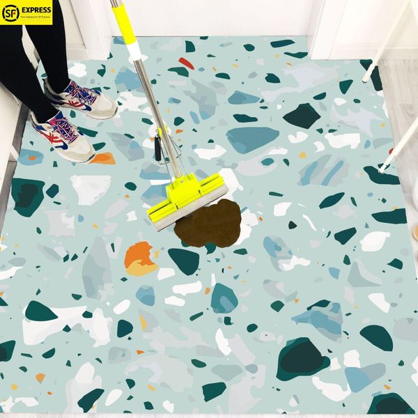 

washable pu leather pvc carpet floor mat stone pattern geometry hipster kitchen entrance living room bedroom thin carpet